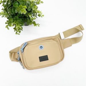 Joup Womens Faux Leather Double Pocket Belt Bag Beige Adjustable Waist NEW